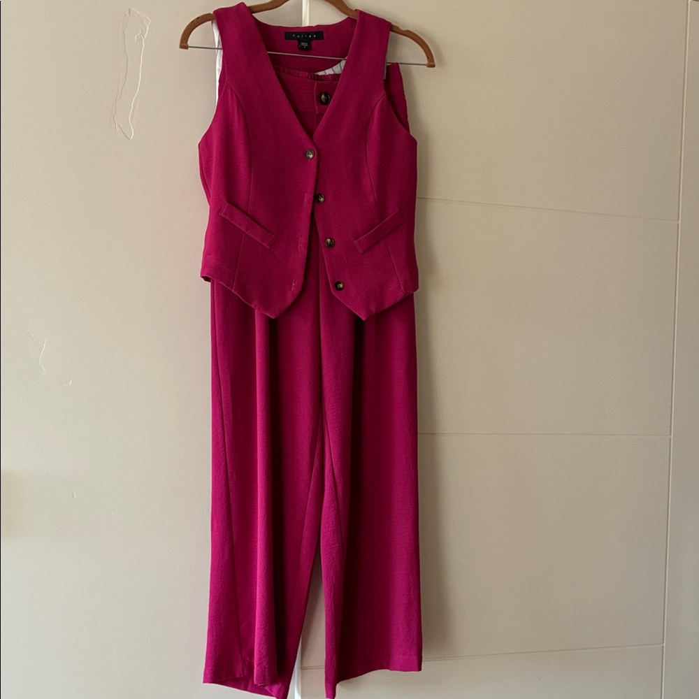Pink Magenta Sleeveless Vest Pantsuit